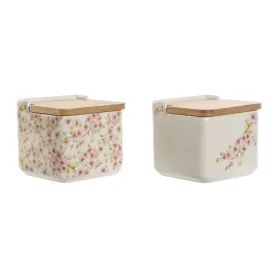 Druskinė su dangteliu Home ESPRIT Balta Rožinė Alyvinė Bambukas 750 ml 14 x 12,5 x 12 cm (2 vnt.)