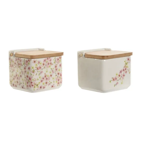 Kannellinen suolasirotin Home ESPRIT Valkoinen Pinkki Liila Bambu 750 ml 14 x 12,5 x 12 cm (2 osaa)