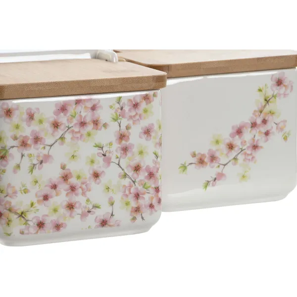 Kannellinen suolasirotin Home ESPRIT Valkoinen Pinkki Liila Bambu 750 ml 14 x 12,5 x 12 cm (2 osaa)