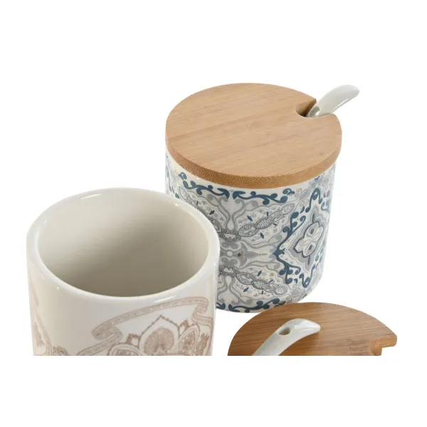Sokeriastia Home ESPRIT Sininen Beige Pinkki Liila Bambu Dolomite 7,5 x 7,5 x 7,5 cm (2 osaa)