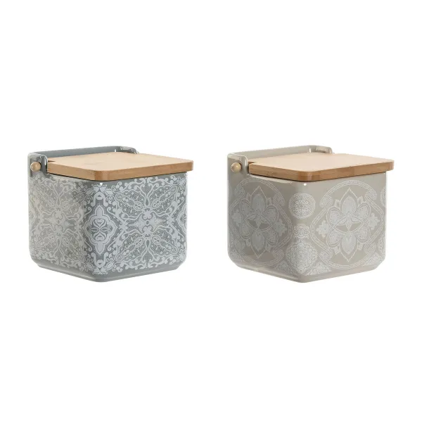 Kannellinen suolasirotin Home ESPRIT Sininen Beige Pinkki Liila Bambu 750 ml 14 x 12,5 x 12 cm (2 osaa)