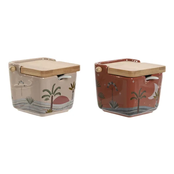 Cukraus dubuo Home ESPRIT Rusvai gelsva Rožinė Degtas molis Alyvinė Bambukas Dolomite 7,5 x 7,5 x 7,5 cm (2 vnt.)