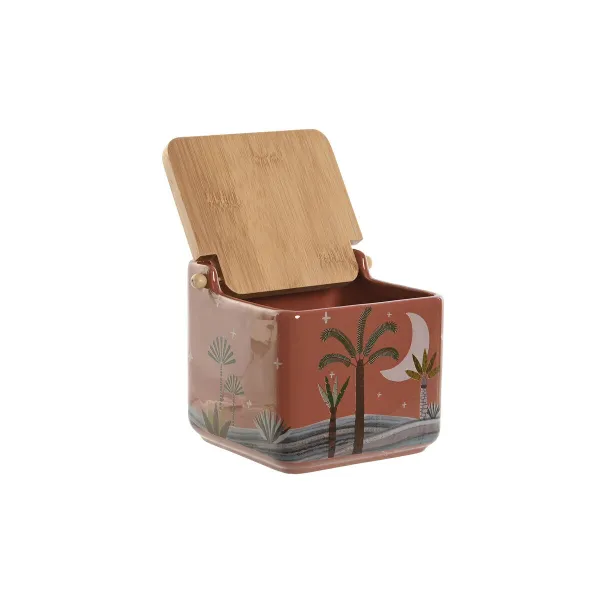 Sālstrauciņš ar Vāku Home ESPRIT Bēšs Rozā Terakota Ceriņš Bambuss 750 ml 14 x 12,5 x 12 cm (2 gb.)