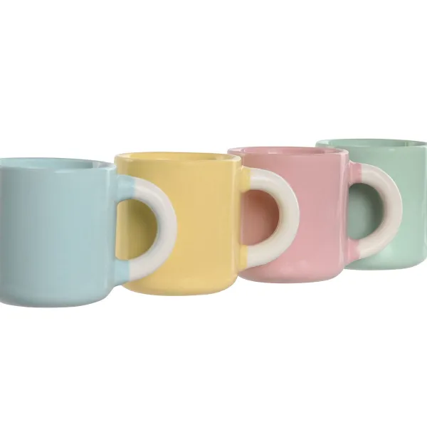 Komplekts ar kafijas tasēm Home ESPRIT Dzeltens Zils Zaļš Rozā Porcelāns 110 ml 4 Daudzums