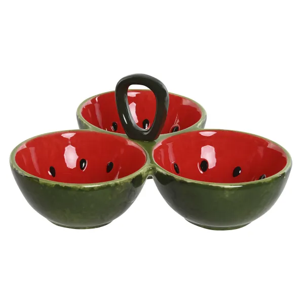 Uzkodu Bļoda Home ESPRIT Sarkans Zaļš Keramika Arbūzs 23 x 22 x 10,5 cm