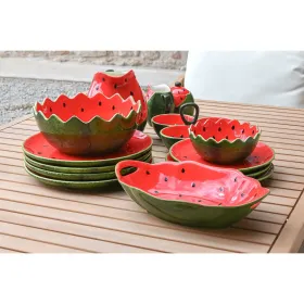 Uzkodu Bļoda Home ESPRIT Sarkans Zaļš Keramika Arbūzs 30 x 19,5 x 7,5 cm