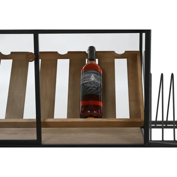 Butelių laikiklis Home ESPRIT Juoda Natūralus Medžio Metalinis Stiklas 102 x 32 x 60 cm