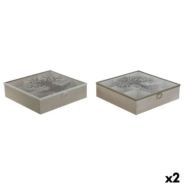 Haudukelaatikko Home ESPRIT Ruskea Beige Metalli Kristalli Puu MDF 24 x 24 x 6,5 cm (2 osaa)