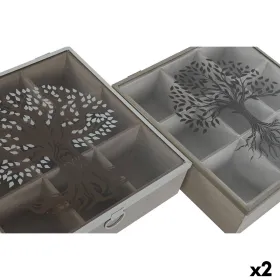 Box for Infusions Home ESPRIT Brown Beige Metal Crystal MDF Wood 24 x 24 x 6,5 cm (2 Units)