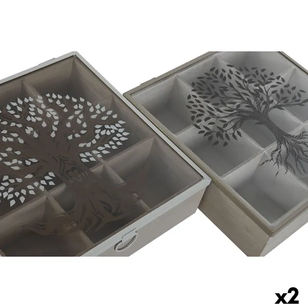 Box for Infusions Home ESPRIT Brown Beige Metal Crystal MDF Wood 24 x 24 x 6,5 cm (2 Units)