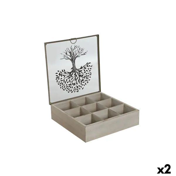 Infūziju Kaste Home ESPRIT Brūns Bēšs Metāls Stikls Koks MDF 24 x 24 x 6,5 cm (2 gb.)