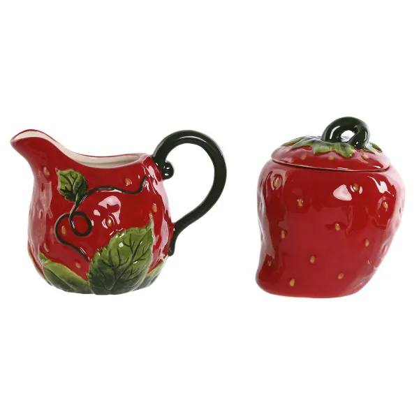 Maitokannu ja sokerikulho Home ESPRIT Punainen Kivitavara 15 x 10 x 11 cm 2 Kappaletta