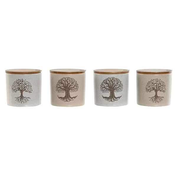 Cukurtrauks Home ESPRIT Balts Bēšs Bambuss Keramika 9,5 x 9,5 x 9,5 cm (4 gb.)