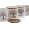 Sokeriastia Home ESPRIT Valkoinen Beige Bambu Kivitavara 9,5 x 9,5 x 9,5 cm (4 osaa)