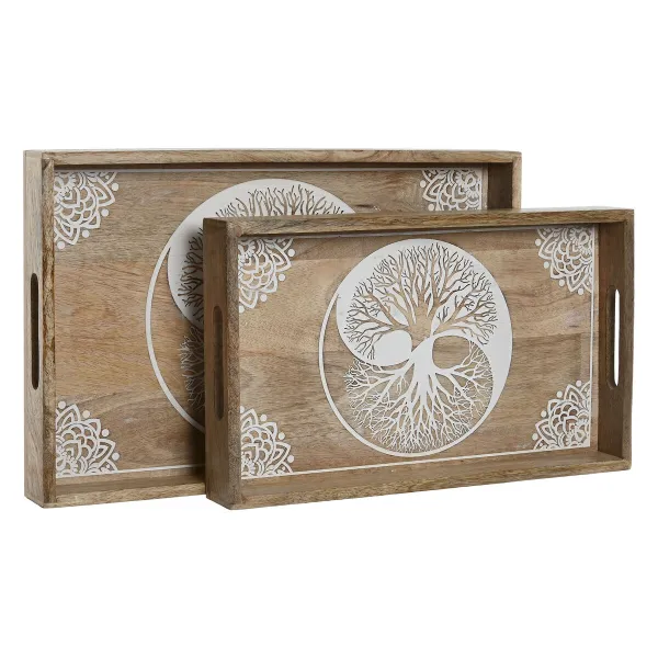 Uzkodu paplāte Home ESPRIT Balts Dabisks Koks Indietis Kails 43,5 x 27 x 5,5 cm (2 gb.)