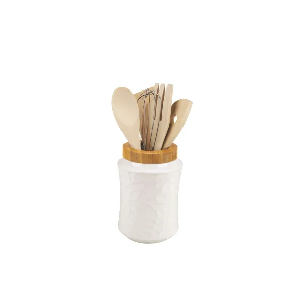 Virtuves Piederumu Trauciņš Home ESPRIT Bambuss Porcelāns 6 Daudzums