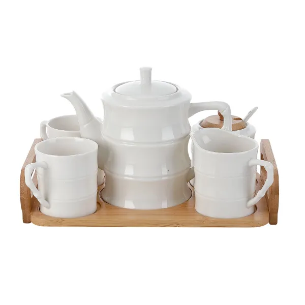 Vnt. kavos puodelių rinkinys Home ESPRIT Balta Bambukas Porcelianas 240 ml