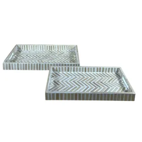 Välipalatarjotin Home ESPRIT Valkoinen Ruskea Trooppinen 46 x 27 x 4,5 cm (2 osaa)