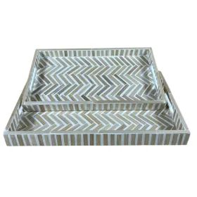 Välipalatarjotin Home ESPRIT Valkoinen Ruskea Trooppinen 46 x 27 x 4,5 cm (2 osaa)