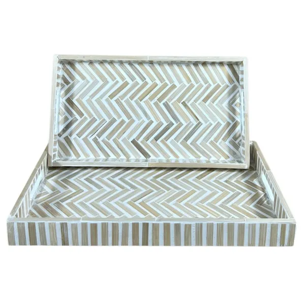 Välipalatarjotin Home ESPRIT Valkoinen Ruskea Trooppinen 46 x 27 x 4,5 cm (2 osaa)