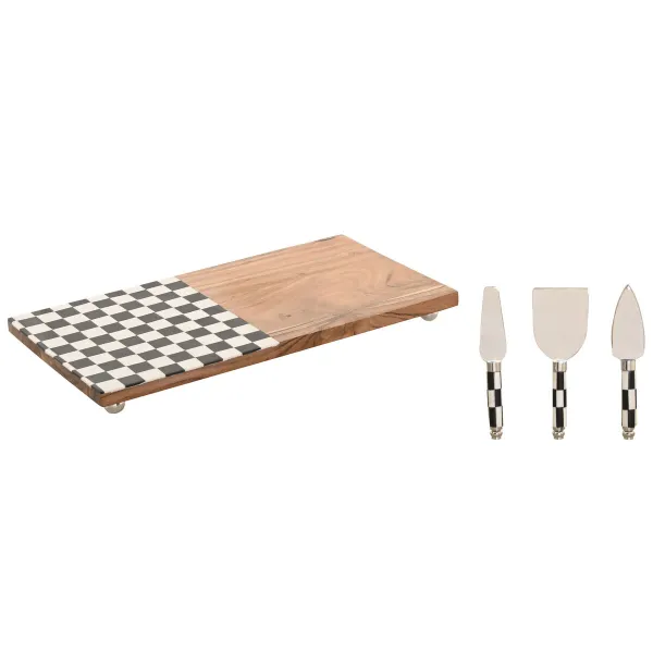 Cutting board Home ESPRIT White Black Natural Modern 20 X 38 X 1,5 CM (4 Pieces)