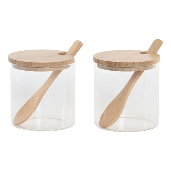 Cukraus dubuo Home ESPRIT Natūralus Bambukas Stiklas 21,5 X 10,5 X 10 CM 2 Dalys