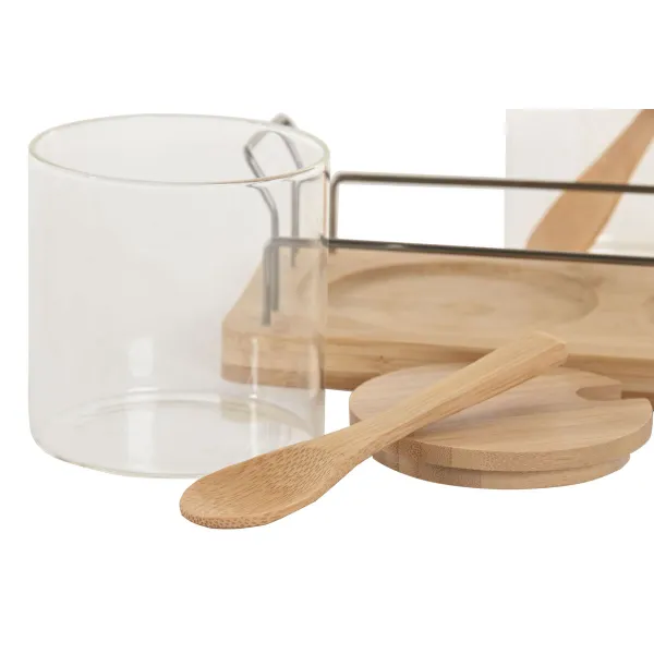 Cukraus dubuo Home ESPRIT Natūralus Bambukas Stiklas 21,5 X 10,5 X 10 CM 2 Dalys
