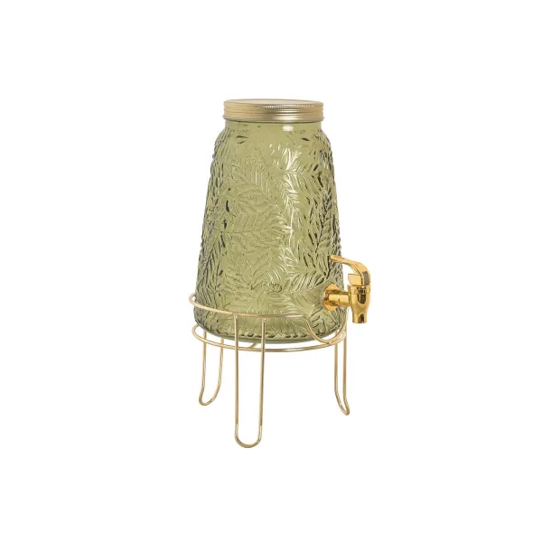Drinks dispenser Home ESPRIT Green Golden Metal Crystal polystyrene 3,3 L 19,3 X 19,3 X 36 CM