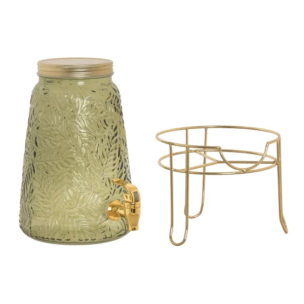 Gėrimų dozatorius Home ESPRIT Žalia Auksinis Metalinis Stiklas polistirenas 3,3 L 19,3 X 19,3 X 36 CM