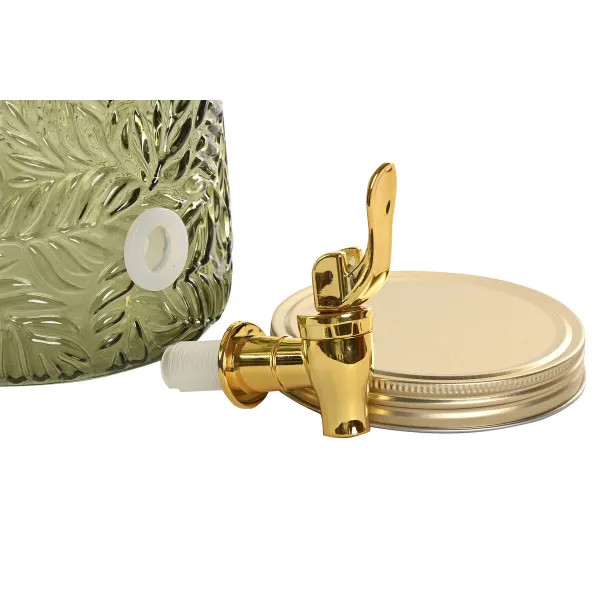 Drinks dispenser Home ESPRIT Green Golden Metal Crystal polystyrene 3,3 L 19,3 X 19,3 X 36 CM