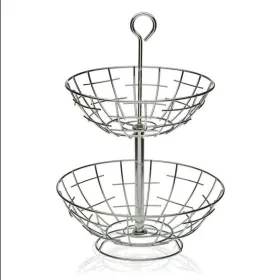 Fruit Bowl Versa 2 Shelves Metal Silver Steel 28 x 41 x 28 cm