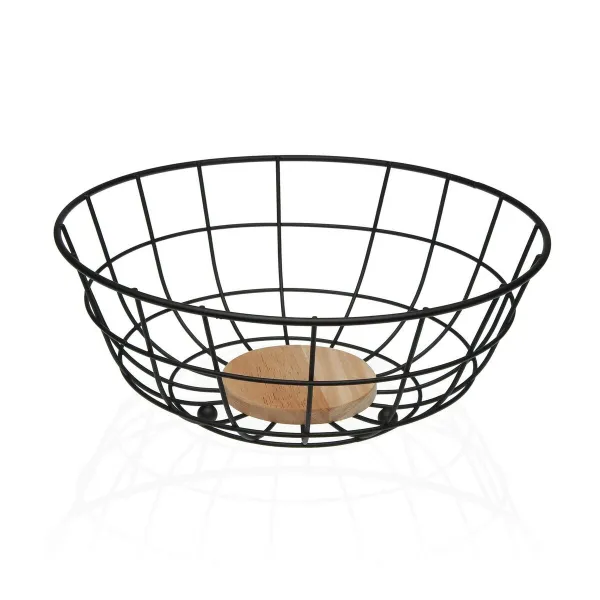 Vaisių dubuo Versa Juoda 28 x 12 x 28 cm Medžio Kaučiukmedžio mediena Plienas Geležis