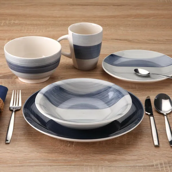 Dinnerware Set Versa Leanne Dark blue Stoneware 26,5 x 26,5 cm 18 Pieces