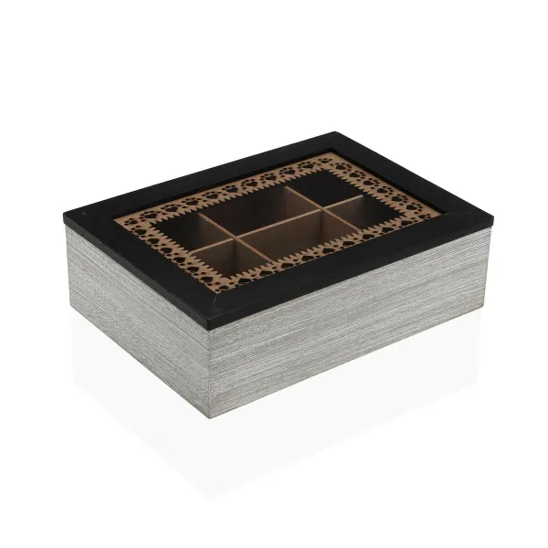 Dėžutė arbatai Versa Juoda Medžio MDF 18 x 7,5 x 24 cm