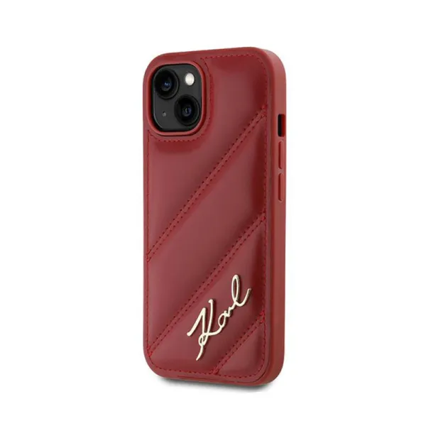 Karl Lagerfeld Diagonal Quilted Script - Case for iPhone 15 / 14 / 13 (Red)