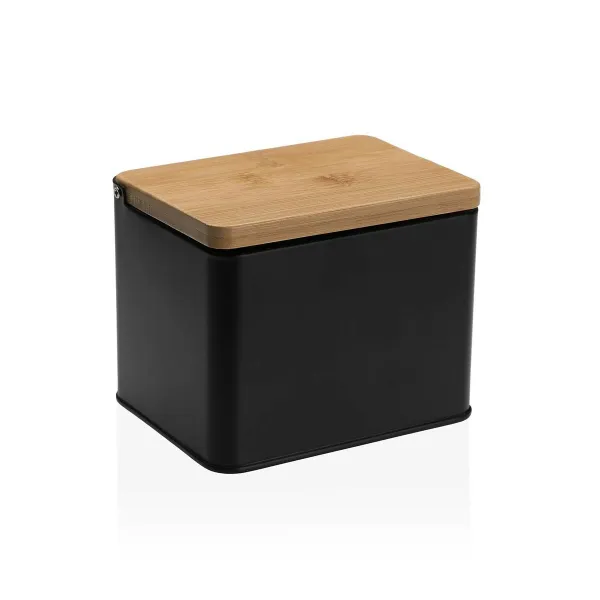 Kannellinen suolasirotin Versa Musta Metalli Bambu 11 x 11 x 14 cm