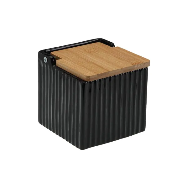 Sālstrauciņš ar Vāku Versa Melns Keramika Bambuss Dolomite 11 x 11 x 11 cm