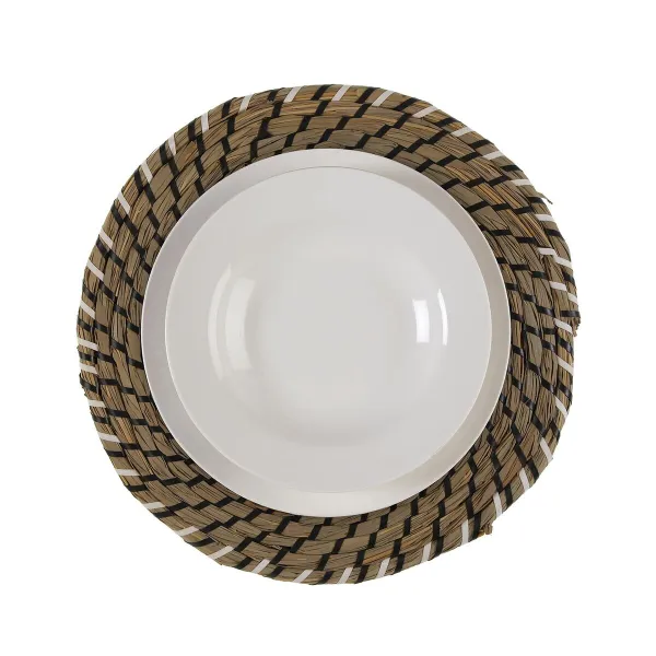 Table Mat Versa White Black Textile Water hyacinth 38 cm