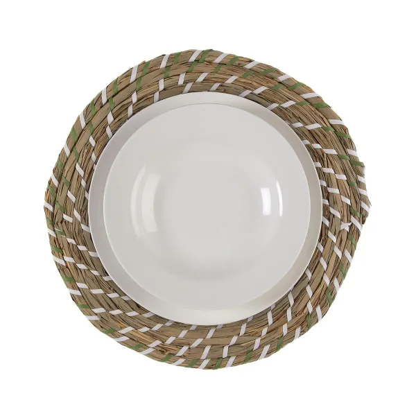 Table Mat Versa White Green Textile Water hyacinth 38 cm