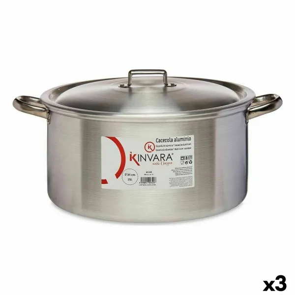 Casserole with lid Kinvara Silver 15 L 46 x 21 x 37 cm (3 Units)