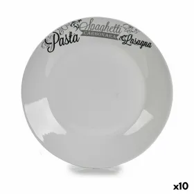 Flat Plate White Black Porcelain Printed Paste Ø 24,4 cm 24 x 2,6 x 24 cm (10 Units)
