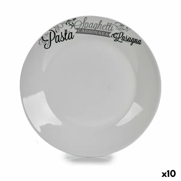 Flat Plate White Black Porcelain Printed Paste Ø 24,4 cm 24 x 2,6 x 24 cm (10 Units)