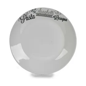 Flat Plate White Black Porcelain Printed Paste Ø 24,4 cm 24 x 2,6 x 24 cm (10 Units)