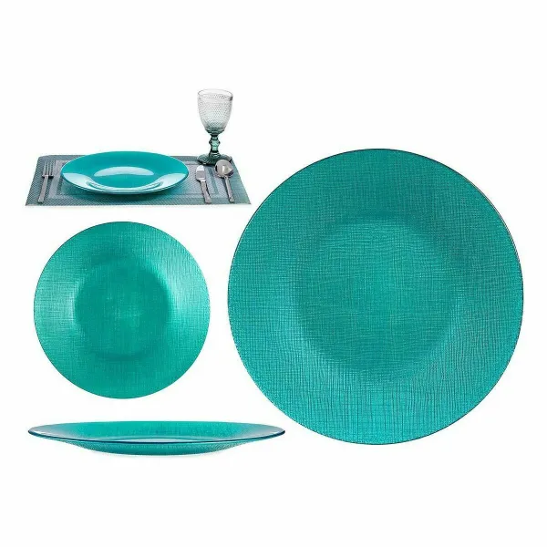 Flat Plate Vivalto Turquoise Glass 27,5 x 2 x 27,5 cm (6 Units)