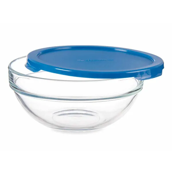 Round Lunch Box with Lid Pasabahce Chefs Blue 595 ml (6 Units)