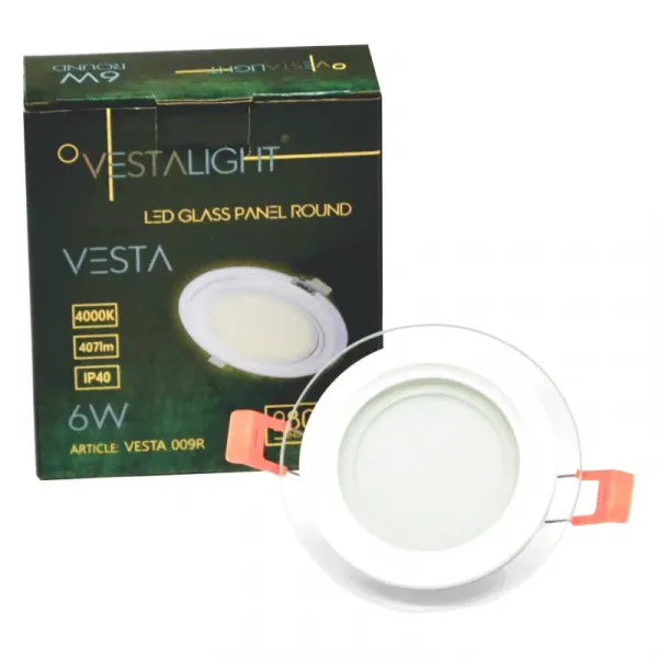 Recessed round LED luminaire with glass "VESTA" 6W
