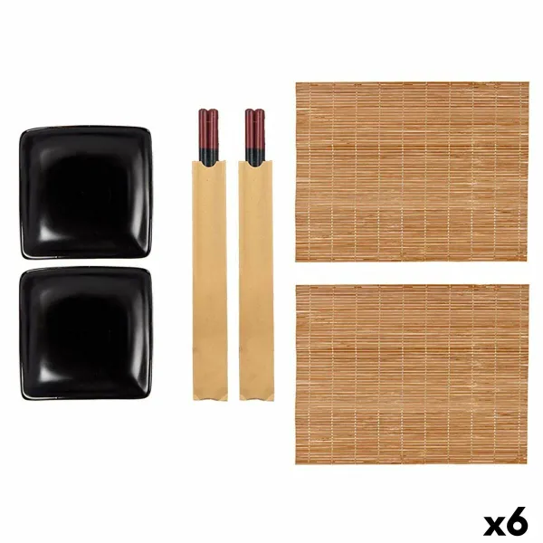 Sushi Set Kinvara Black Ceramic Bamboo 20,5 x 3 x 27 cm (6 Pieces) (6 Units)