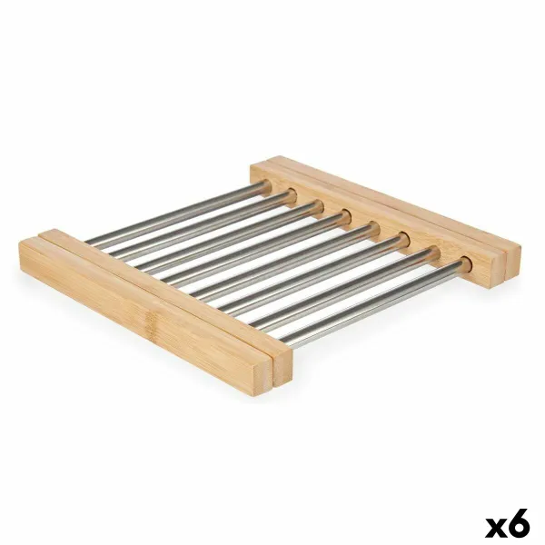 Table Mat Kinvara Brown Silver Metal Bamboo 36,4 x 2,2 x 21,3 cm 22 x 2,2 x 21,3 cm (6 Units)