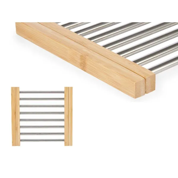 Table Mat Kinvara Brown Silver Metal Bamboo 36,4 x 2,2 x 21,3 cm 22 x 2,2 x 21,3 cm (6 Units)