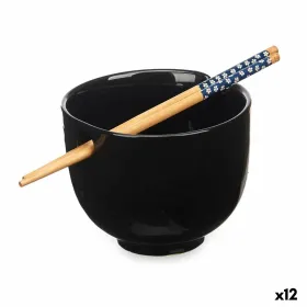 Bowl Kinvara Black Bamboo Porcelain 24 x 10,7 x 13,3 cm Toothpicks asiatico/oriental (12 Units)